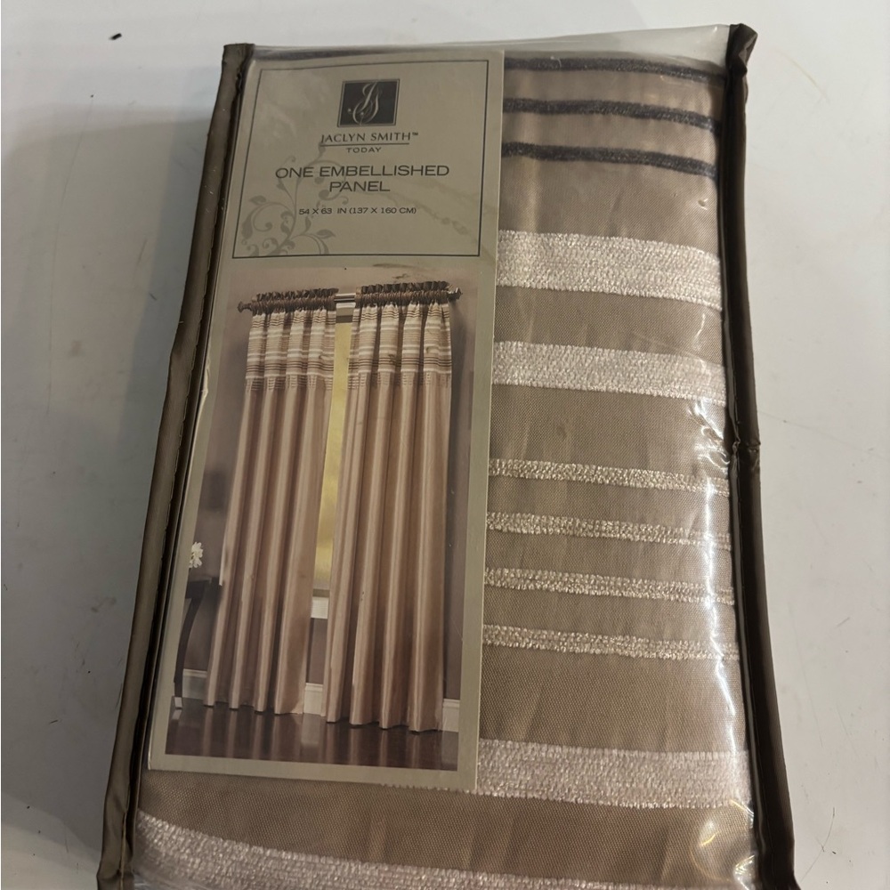 Jaclyn Smith Beige and White Striped Curtain Panel